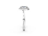 White gold Emerald Cut Halo Diamond Ring with Solitaire Band and Prong Setting_13