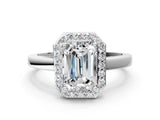 White gold Emerald Cut Halo Diamond Ring with Solitaire Band and Prong Setting_17