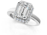 White gold Emerald Cut Halo Diamond Ring with Solitaire Band and Prong Setting_18