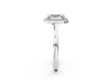 White gold Emerald Cut Halo Diamond Ring with Solitaire Band and Prong Setting_19