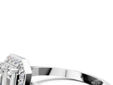 White gold Emerald Cut Halo Diamond Ring with Solitaire Band and Prong Setting_7
