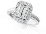 White gold Emerald Cut Halo Diamond Ring with Solitaire Band and Prong Setting_8