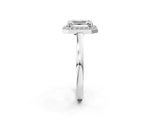 White gold Emerald Cut Halo Diamond Ring with Solitaire Band and Prong Setting_9