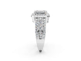 White gold Emerald Cut Halo Diamond Ring with Split Shank and Four-Prong Setting_267