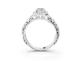 White gold Emerald Cut Halo Diamond Solitaire with Filigree Band and Four-Prong Setting_10