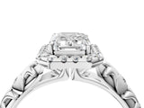 White gold Emerald Cut Halo Diamond Solitaire with Filigree Band and Four-Prong Setting_11