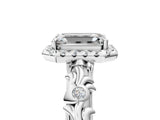White gold Emerald Cut Halo Diamond Solitaire with Filigree Band and Four-Prong Setting_12
