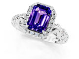 White gold Emerald Cut Halo Diamond Solitaire with Filigree Band and Four-Prong Setting_1