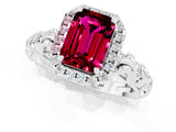 White gold Emerald Cut Halo Diamond Solitaire with Filigree Band and Four-Prong Setting_1