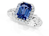 White gold Emerald Cut Halo Diamond Solitaire with Filigree Band and Four-Prong Setting_1
