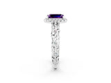 White gold Emerald Cut Halo Diamond Solitaire with Filigree Band and Four-Prong Setting_2