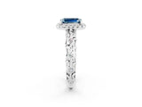 White gold Emerald Cut Halo Diamond Solitaire with Filigree Band and Four-Prong Setting_2