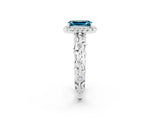 White gold Emerald Cut Halo Diamond Solitaire with Filigree Band and Four-Prong Setting_2