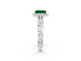 White gold Emerald Cut Halo Diamond Solitaire with Filigree Band and Four-Prong Setting_2
