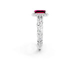 White gold Emerald Cut Halo Diamond Solitaire with Filigree Band and Four-Prong Setting_2