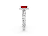 White gold Emerald Cut Halo Diamond Solitaire with Filigree Band and Four-Prong Setting_2