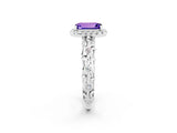 White gold Emerald Cut Halo Diamond Solitaire with Filigree Band and Four-Prong Setting_2
