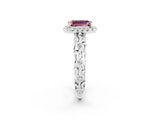 White gold Emerald Cut Halo Diamond Solitaire with Filigree Band and Four-Prong Setting_2