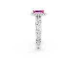 White gold Emerald Cut Halo Diamond Solitaire with Filigree Band and Four-Prong Setting_2