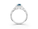 White gold Emerald Cut Halo Diamond Solitaire with Filigree Band and Four-Prong Setting_3
