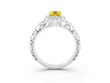 White gold Emerald Cut Halo Diamond Solitaire with Filigree Band and Four-Prong Setting_3