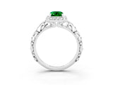 White gold Emerald Cut Halo Diamond Solitaire with Filigree Band and Four-Prong Setting_3