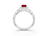 White gold Emerald Cut Halo Diamond Solitaire with Filigree Band and Four-Prong Setting_3