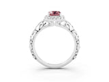 White gold Emerald Cut Halo Diamond Solitaire with Filigree Band and Four-Prong Setting_3