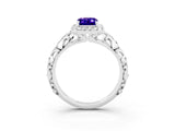 White gold Emerald Cut Halo Diamond Solitaire with Filigree Band and Four-Prong Setting_3