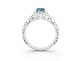 White gold Emerald Cut Halo Diamond Solitaire with Filigree Band and Four-Prong Setting_3