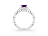 White gold Emerald Cut Halo Diamond Solitaire with Filigree Band and Four-Prong Setting_3