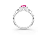 White gold Emerald Cut Halo Diamond Solitaire with Filigree Band and Four-Prong Setting_3