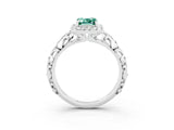 White gold Emerald Cut Halo Diamond Solitaire with Filigree Band and Four-Prong Setting_3