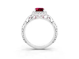 White gold Emerald Cut Halo Diamond Solitaire with Filigree Band and Four-Prong Setting_3