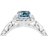 White gold Emerald Cut Halo Diamond Solitaire with Filigree Band and Four-Prong Setting_4
