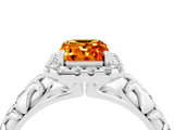 White gold Emerald Cut Halo Diamond Solitaire with Filigree Band and Four-Prong Setting_4