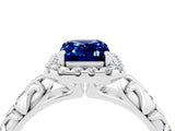White gold Emerald Cut Halo Diamond Solitaire with Filigree Band and Four-Prong Setting_4