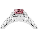 White gold Emerald Cut Halo Diamond Solitaire with Filigree Band and Four-Prong Setting_4