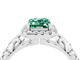 White gold Emerald Cut Halo Diamond Solitaire with Filigree Band and Four-Prong Setting_4