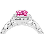 White gold Emerald Cut Halo Diamond Solitaire with Filigree Band and Four-Prong Setting_4