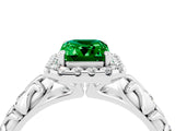 White gold Emerald Cut Halo Diamond Solitaire with Filigree Band and Four-Prong Setting_4
