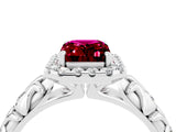 White gold Emerald Cut Halo Diamond Solitaire with Filigree Band and Four-Prong Setting_4
