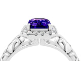 White gold Emerald Cut Halo Diamond Solitaire with Filigree Band and Four-Prong Setting_4