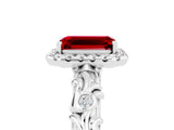 White gold Emerald Cut Halo Diamond Solitaire with Filigree Band and Four-Prong Setting_5