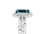 White gold Emerald Cut Halo Diamond Solitaire with Filigree Band and Four-Prong Setting_5