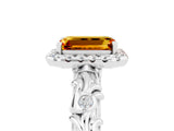 White gold Emerald Cut Halo Diamond Solitaire with Filigree Band and Four-Prong Setting_5