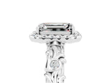 White gold Emerald Cut Halo Diamond Solitaire with Filigree Band and Four-Prong Setting_5