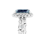 White gold Emerald Cut Halo Diamond Solitaire with Filigree Band and Four-Prong Setting_5
