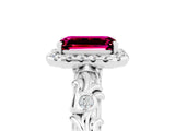 White gold Emerald Cut Halo Diamond Solitaire with Filigree Band and Four-Prong Setting_5