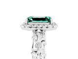 White gold Emerald Cut Halo Diamond Solitaire with Filigree Band and Four-Prong Setting_5